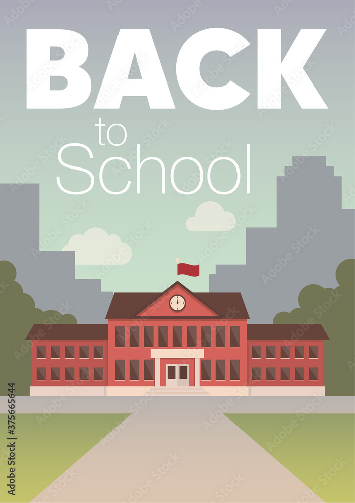 Welcome back to school. Flat style Retro poster, flyer, banner.
