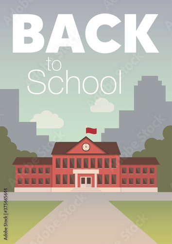 Welcome back to school. Flat style Retro poster, flyer, banner. © dosunets