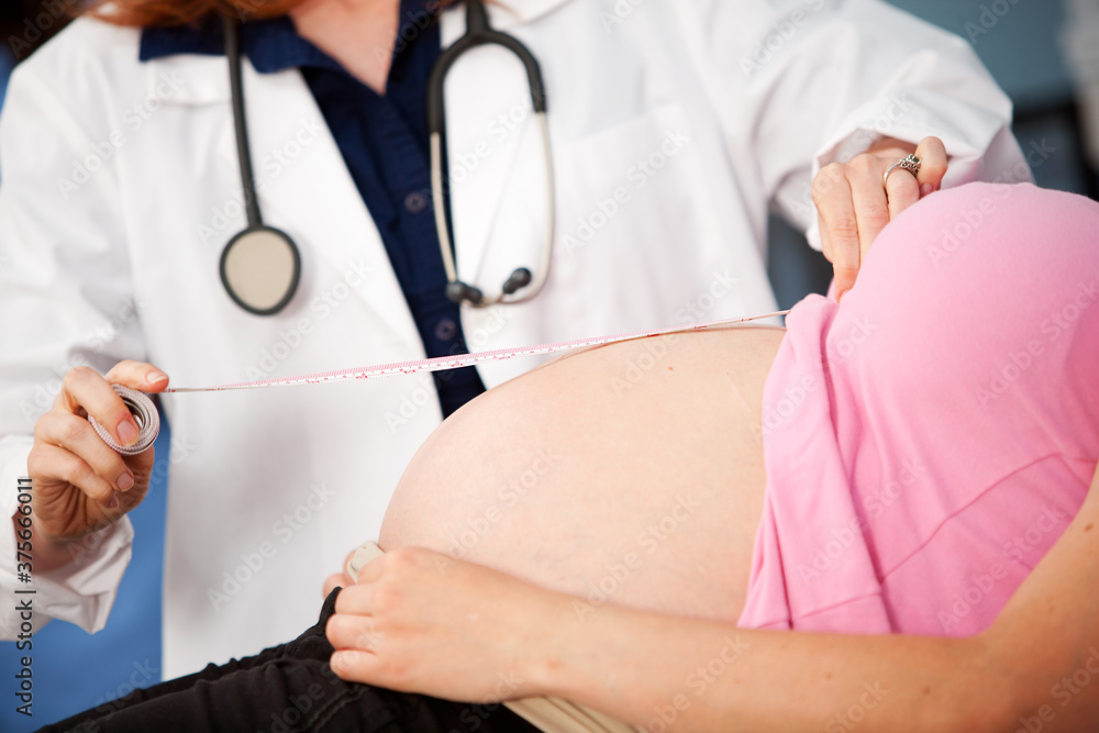 Exam Room: Doctor Measuring Size of Pregnant Tummy Exam Room: Doctor Measuring Size of Pregnant Tummy