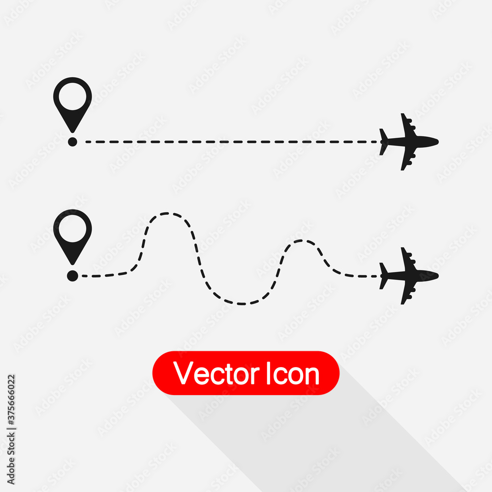 Air Plane Flight Route With Start Point And Dash Line Trace, Airplane Line Path Icon Vector Illustration Eps10 Air Plane Flight Route With Start Point And Dash Line Trace, Airplane Line Path Icon Vector Illustration Eps10