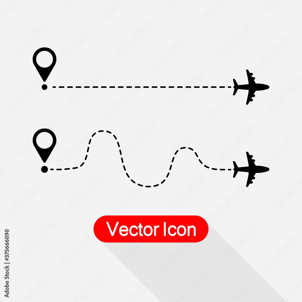 Air Plane Flight Route With Start Point And Dash Line Trace, Airplane Line Path Icon Vector Illustration Eps10 Air Plane Flight Route With Start Point And Dash Line Trace, Airplane Line Path Icon Vector Illustration Eps10