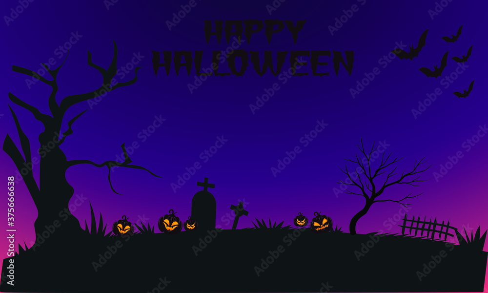 Halloween pumpkin head jack lantern with burning candles.Halloween pumpkins and dark castle on blue Moon background.