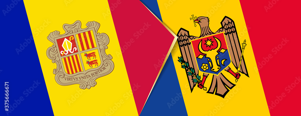 Andorra and Moldova flags, two vector flags. Andorra and Moldova flags, two vector flags.