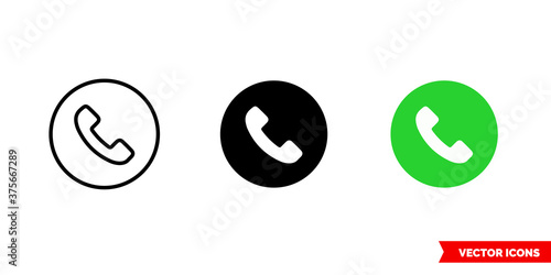 Telephone icon of 3 types color, black and white, outline. Isolated vector sign symbol.