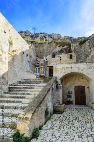 Typical architecture  streets and houses of old Matera. Most of the houses are caves hollowed out in the rocks.Matera was declared Italian host of European Capital of Culture for 2019