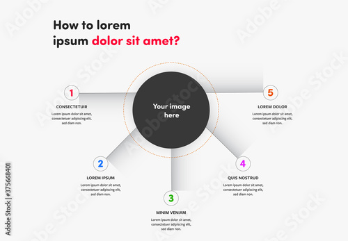 Infographic template with 5 options and circle in the center