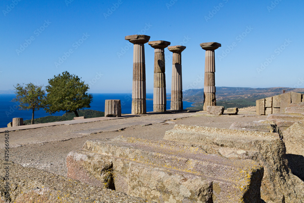 Remains of the Temple of Athena in the ruins of Assos, Canakkale, Turkey