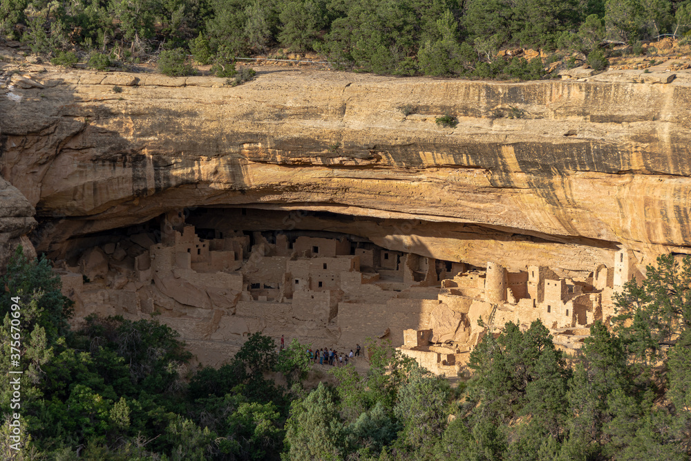 Landscape panorama of Cliff Palace below the overhanging cliffs of the ...