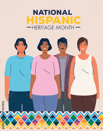 national hispanic heritage month with multiethnic group of people vector illustration design