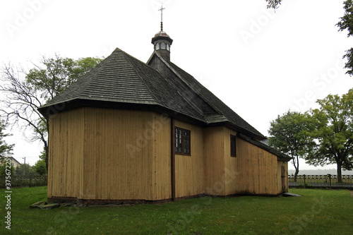 built in the second half of the 18th century, a wooden Catholic church dedicated to the transfiguration of the Lord and Saint Stanislaus in the pre-war village in Masovia in Poland