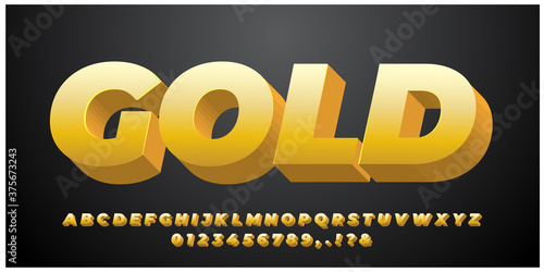 alphabet bold gold 3d text effect design template