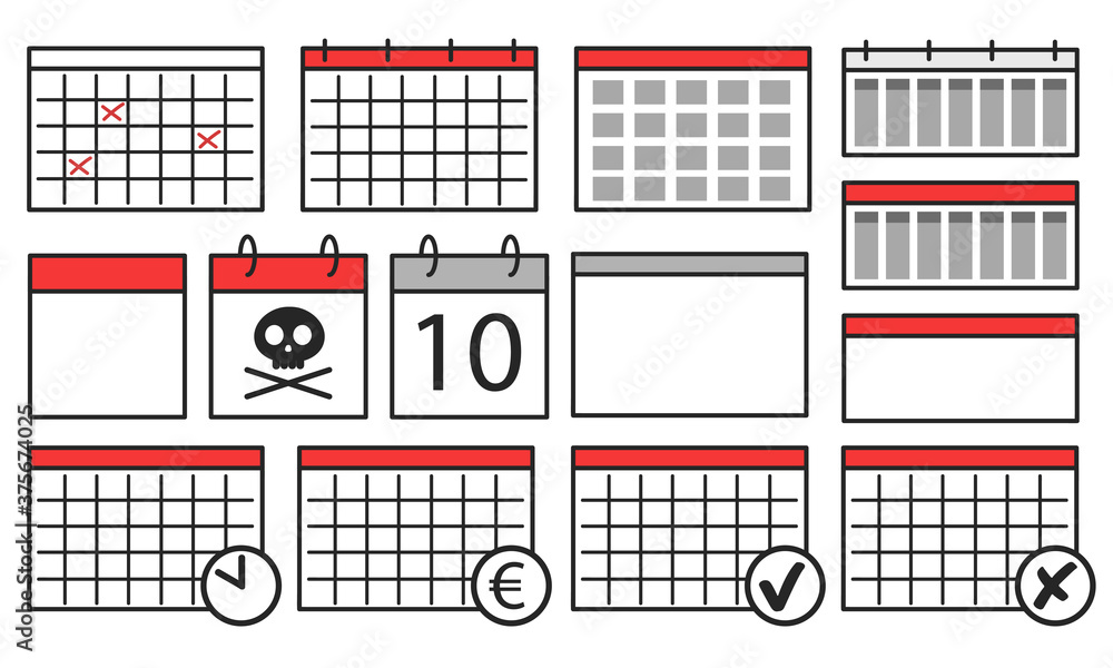 Kalender Vektor Zeit Planung Set Vector Illustration Stock Vector