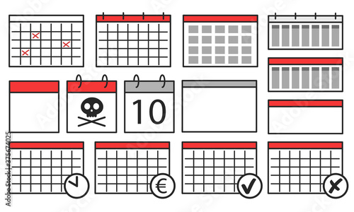 Kalender Vektor Zeit Planung Set Vector Illustration