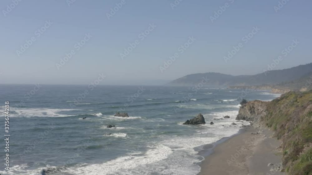 Aerial view above the Northern California rocky coastline near Fort Bragg. 4K Aerial view above the Northern California rocky coastline near Fort Bragg. 4K