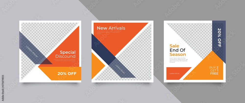 3 Set editable social media post template. modern promotion square banner for social media. 3 Set editable social media post template. modern promotion square banner for social media.