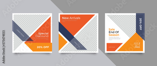 3 Set editable social media post template. modern promotion square banner for social media.
