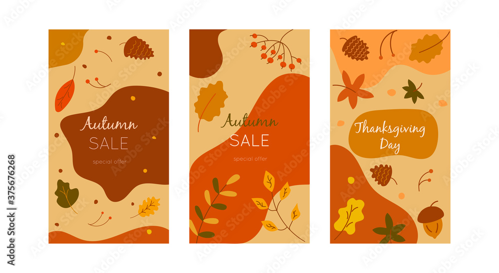 Fototapeta premium Set Autumn backgrounds for social media stories. Banner vector