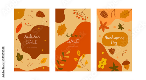 Set Autumn backgrounds for social media stories. Banner vector