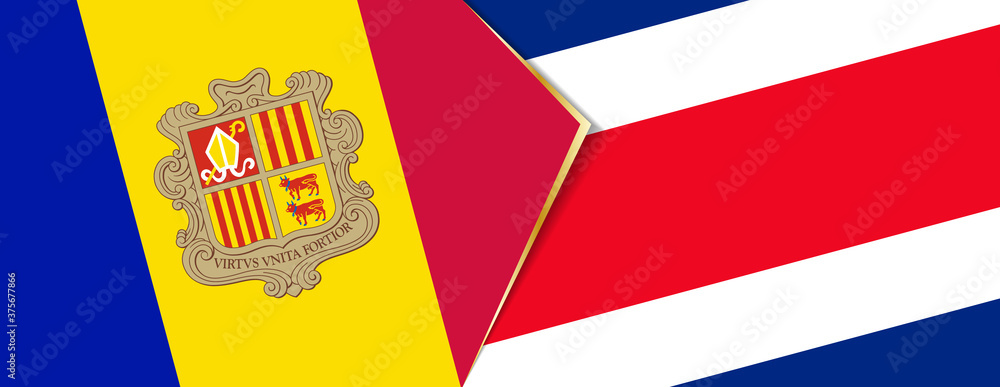 Andorra and Costa Rica flags, two vector flags. Andorra and Costa Rica flags, two vector flags.