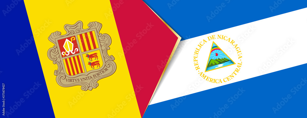 Andorra and Nicaragua flags, two vector flags.