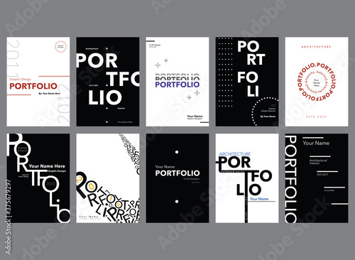Modern and simple Portfolio Cover Design, black and white color theme. 