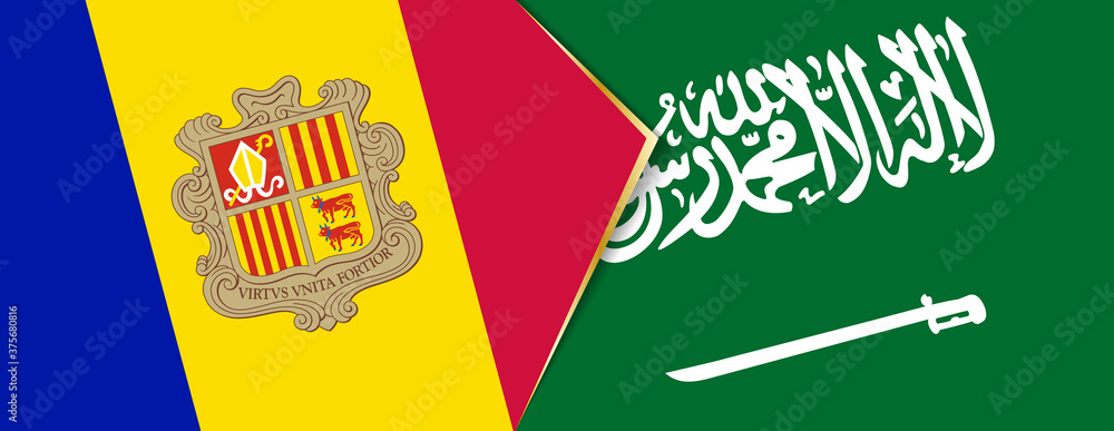 Andorra and Saudi Arabia flags, two vector flags.