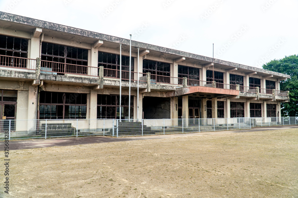 1991年に雲仙普賢岳火砕流により破壊された旧大野木場小学校 1991年に雲仙普賢岳火砕流により破壊された旧大野木場小学校