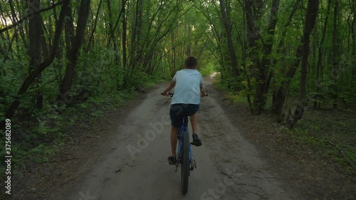 Wallpaper Mural A happy child rides a bicycle in a park in the open air. Cycling on a path in the woods. Active rest of the child. Healthy lifestyle, children's sports. Torontodigital.ca