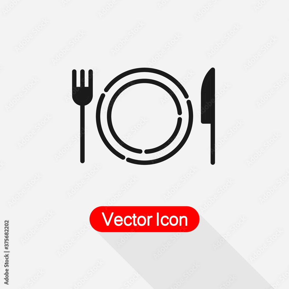 Dish WIth Fork And Knife Icon Vector Illustration Eps10 