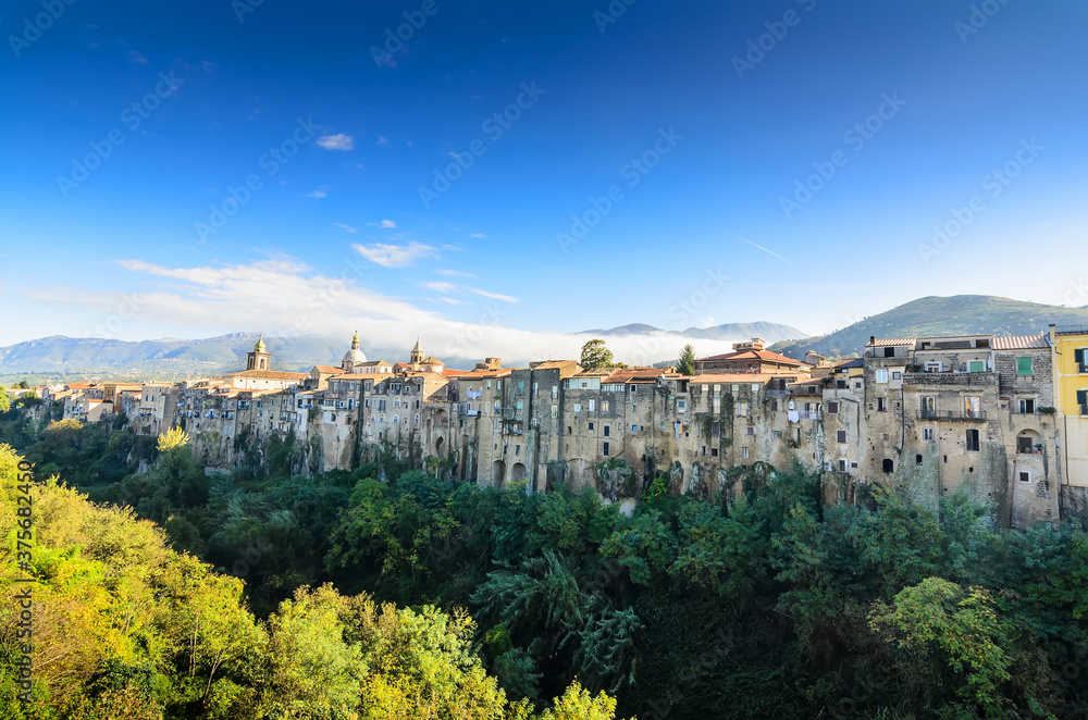 Sant'Agata de' Goti. The picturesque medieval town is perched on a sheer bluff high above a river gorge. 