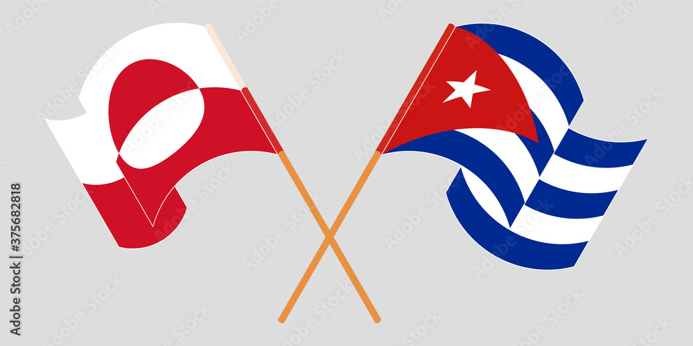 Crossed and waving flags of Greenland and Cuba Crossed and waving flags of Greenland and Cuba