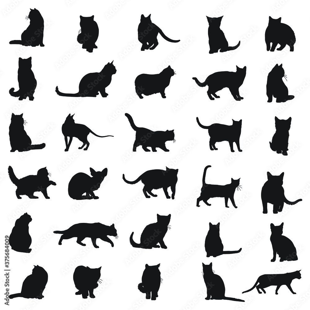Cats silhouettes set of 30 kitty