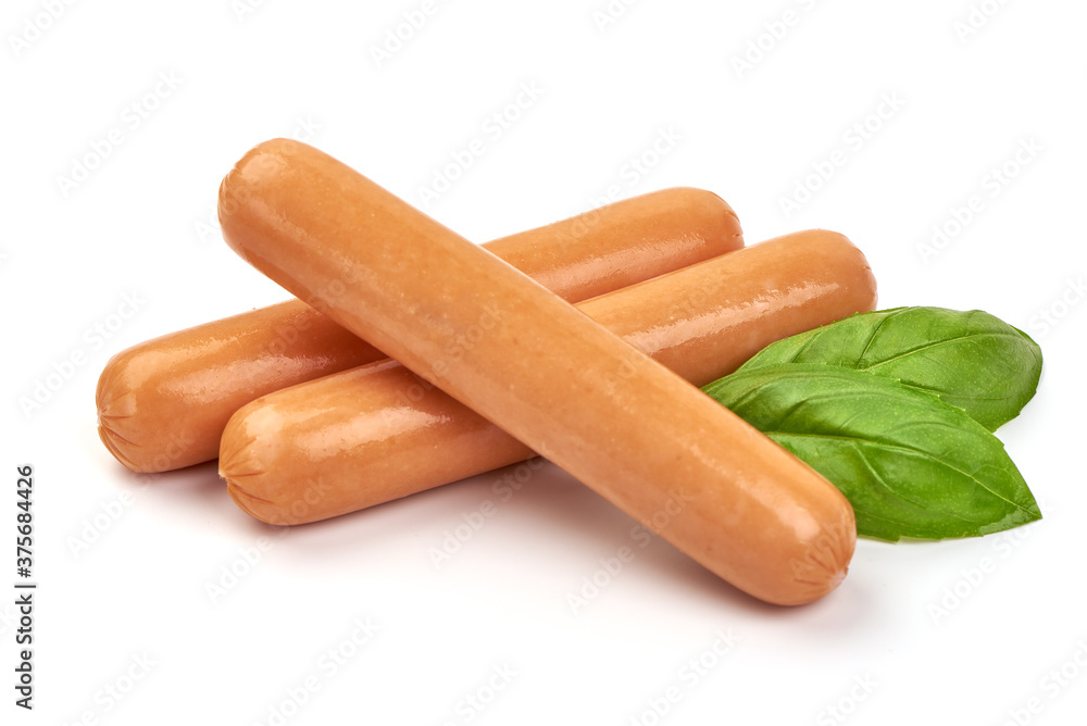 Fresh pork Boiled sausages, isolated on white background Fresh pork Boiled sausages, isolated on white background