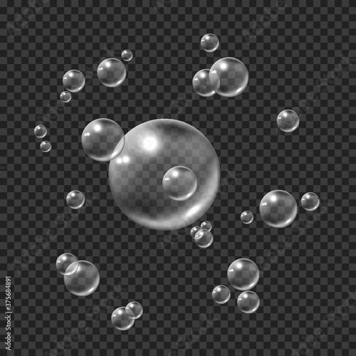 Soapy bubbles isolated on transparent background. Circle water bubbles. Vector illustration