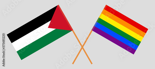 Crossed flags of Palestine and LGBTQ