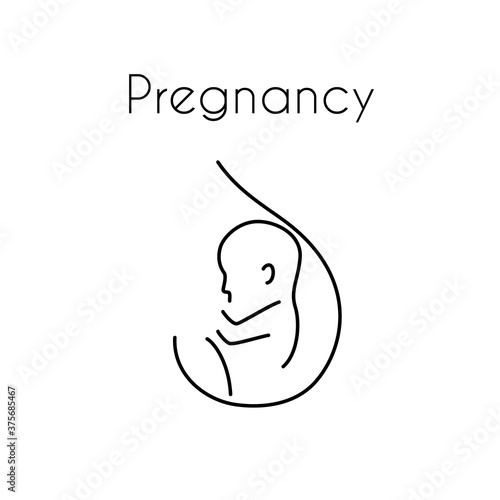 Healthcare linear medical pregnancy icon. Vector abstract illustration of fetus in utero symbol. Logo template for genecology, obstetrics, human reprodaction or artificial insemination