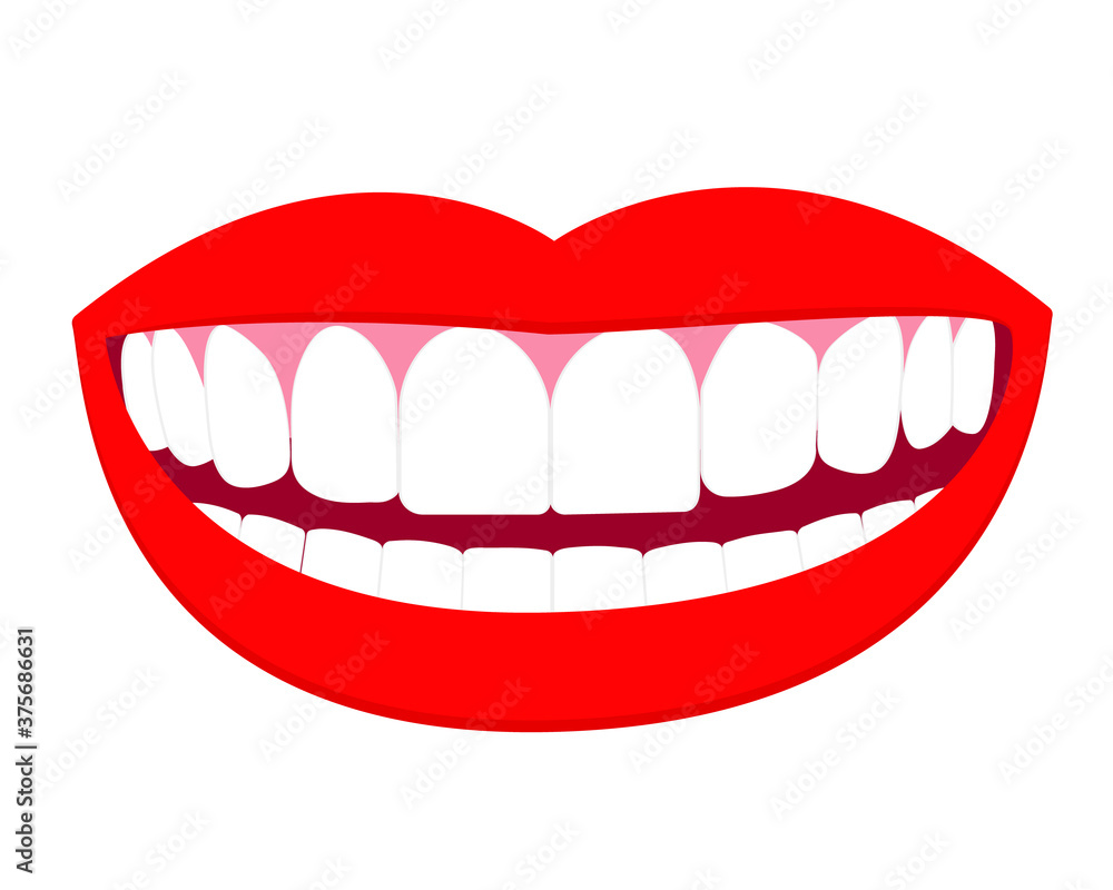Illustration of smile mouth with perfect white teeth and red lips. Vector isolated elements Illustration of smile mouth with perfect white teeth and red lips. Vector isolated elements