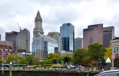 Cityscape in the harbor area of Boston, USA