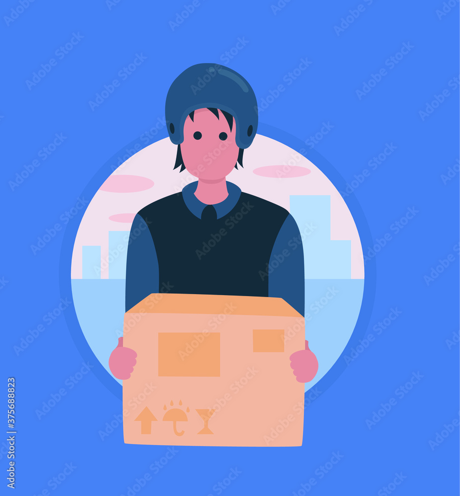 delivery worker lifting goods avatar character. illustration vector.