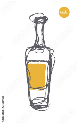Bottle sketch icon in trendy hand-drawn style with artistic pencil textures. Crayon silhouette of alcohol bottle for emblem vineyard, organic wines banner,  logo wine brand, wines festival, bar sign