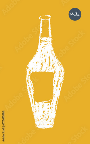 Vector bottle drawing with crayon texture for wine festival, winery design element, organic wines concept, logo viticulture, emblem vineyard. Bottle sketch icon. Silhouette of alcohol bottle.