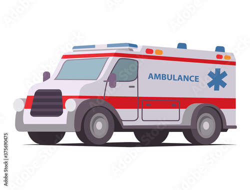 Fototapeta Naklejka Na Ścianę i Meble -  Ambulance van.First aid car.Emergency car. Isolated medical template on white background.Medicine vehicle.Vector modern flat style.