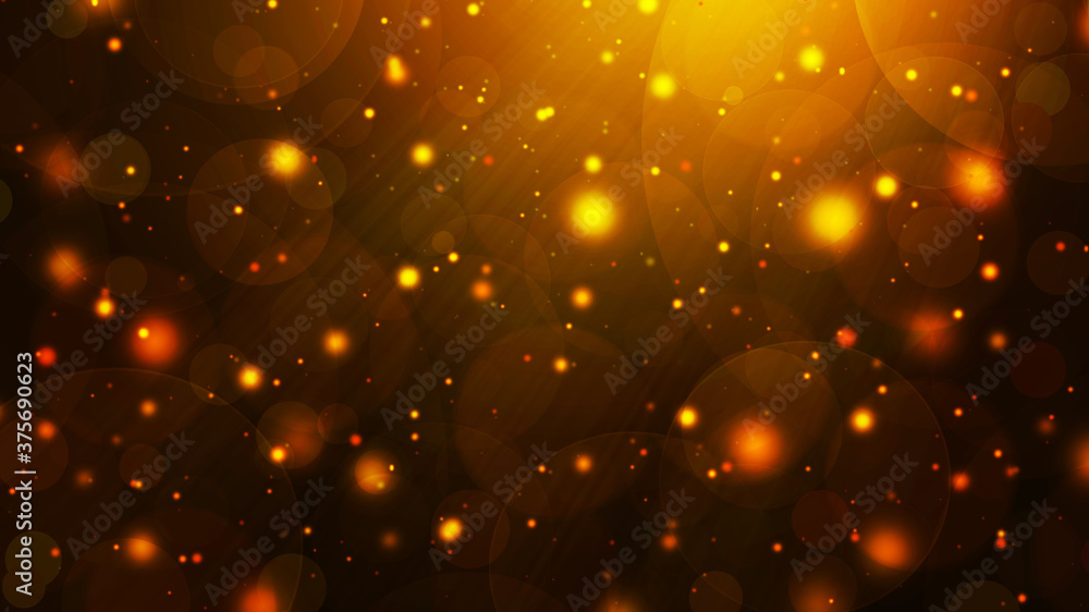 Golden and brown abstract gradient bokeh background with circles, rays and highlights