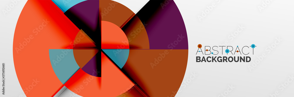 Obraz premium Bright color circles, abstract round shapes and triangles composition with shadow effects. Vector modern geometric design template