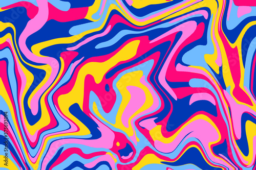 Abstract background fluid pop art colors pattern design. Bright yellow, pink and blue color abstract shapeless wavy banner, trendy hipster graphic colorful background