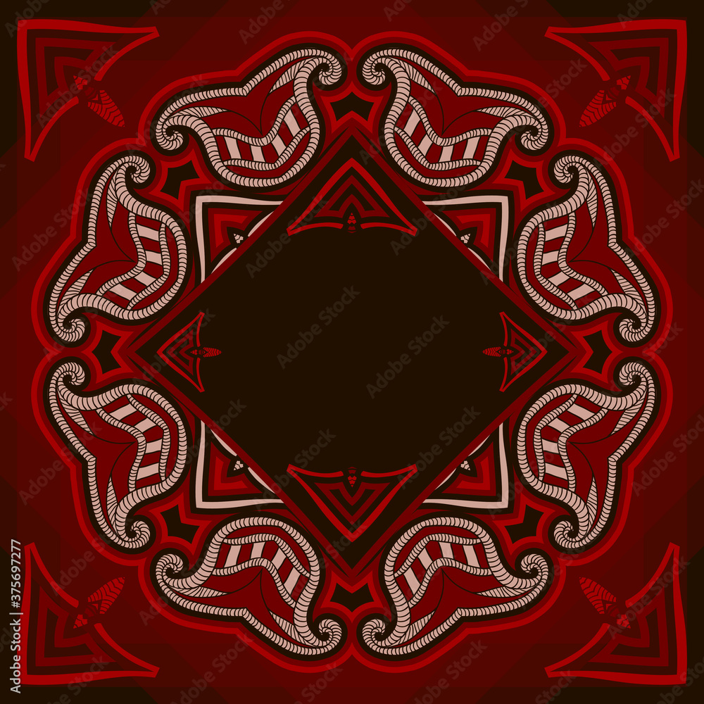 Greeting card template, patterned dark mandala background.
