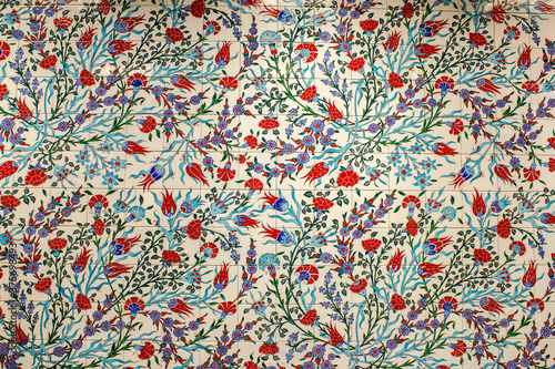 Traditional Turkish Tile Background with carnation and tulip motifs