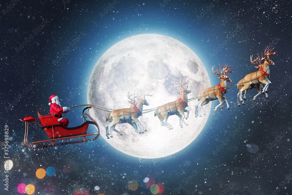 Santa claus in a sleigh ready to deliver presents with sleigh - obrazy, fototapety, plakaty 