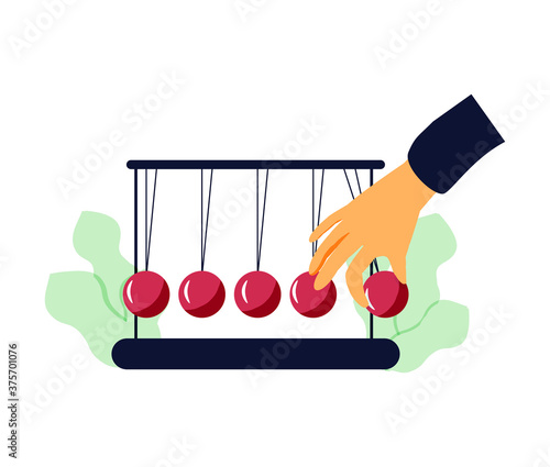 Momentum energy concept, flat tiny person vector illustration. Impulse for action and moving forward with goals metaphor. Symbolic motivation push impact and inner drive for success. Inertia force.