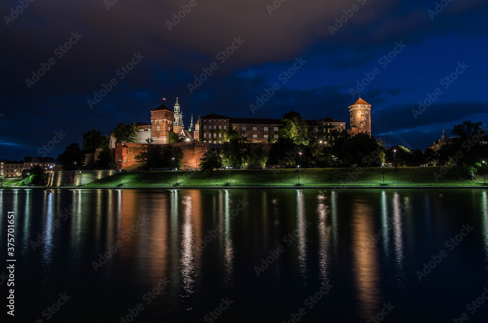Wawel royal castle at night, Cracow, Poland